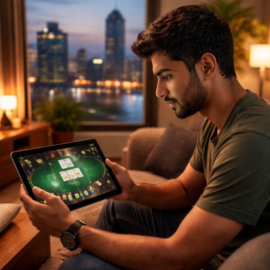 Enthusiastic gamer in Chittagong enjoying a live blackjack session on a tablet