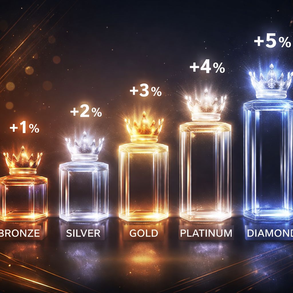 BH999 VIP tier progression visualization showing five ascending levels from Bronze to Diamond with increasing cashback and exclusive privileges